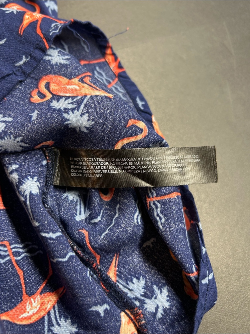 Denim & Flower Navy Button-Down Shirt with Orange Flamingo Print - Picture 5 of 8